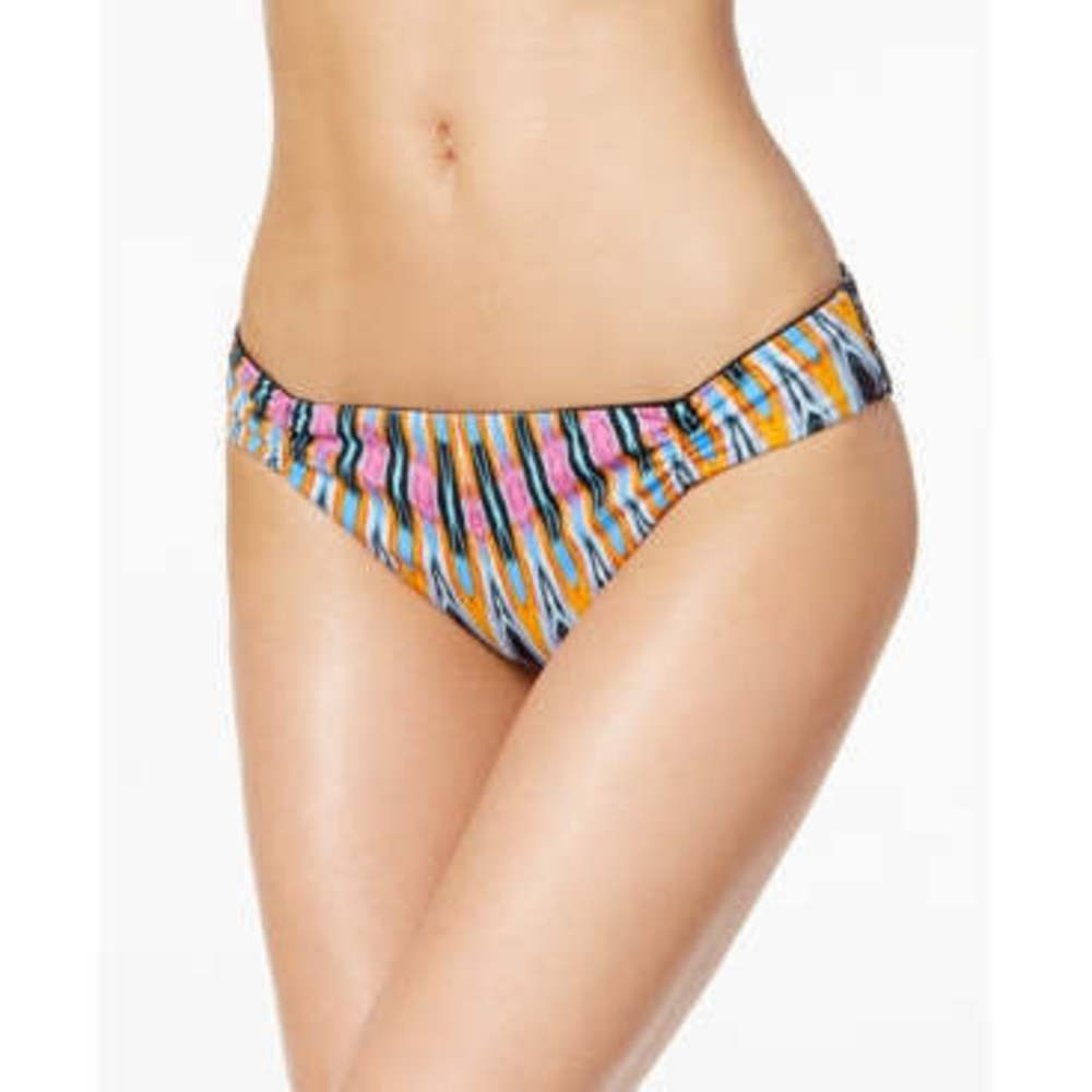 Bar Iii Black Multi Magic Touch Printed Scrunch Cheeky Bikini Bottom M